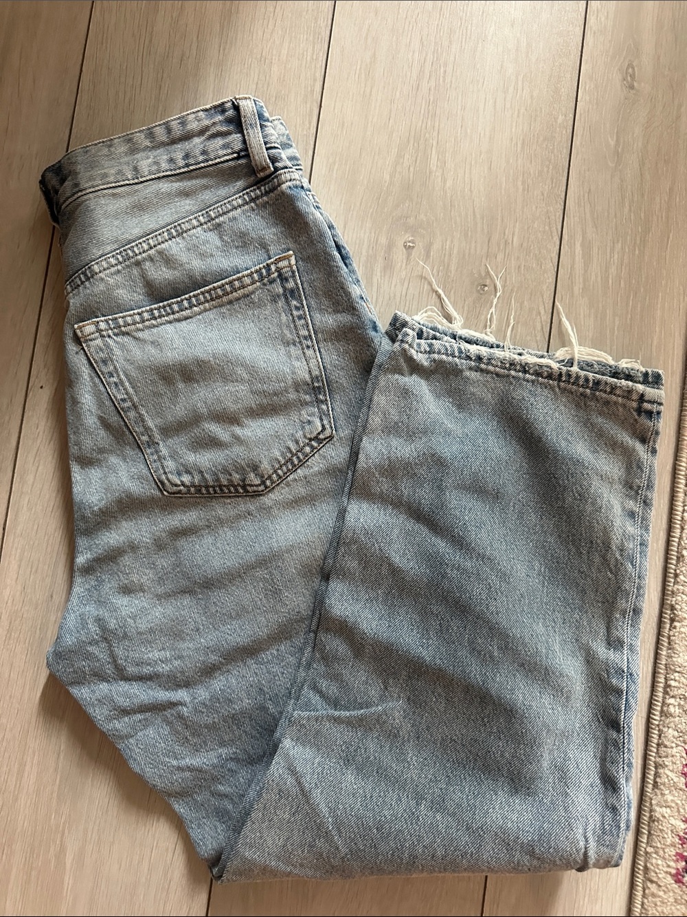 H&M Light Blue High-Rise Straight Jeans with Raw Hem